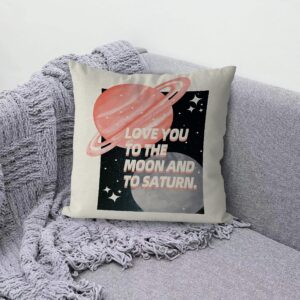 KEUSPI Trendy Retro Love You to The Moon and to Saturn Universe Throw Pillow Cover,Cute Dorm Throw Pillow Covers 18×18 Inch,Trendy Dorm Room Decor,Trendy Love Gifts for Women Teenage Girls