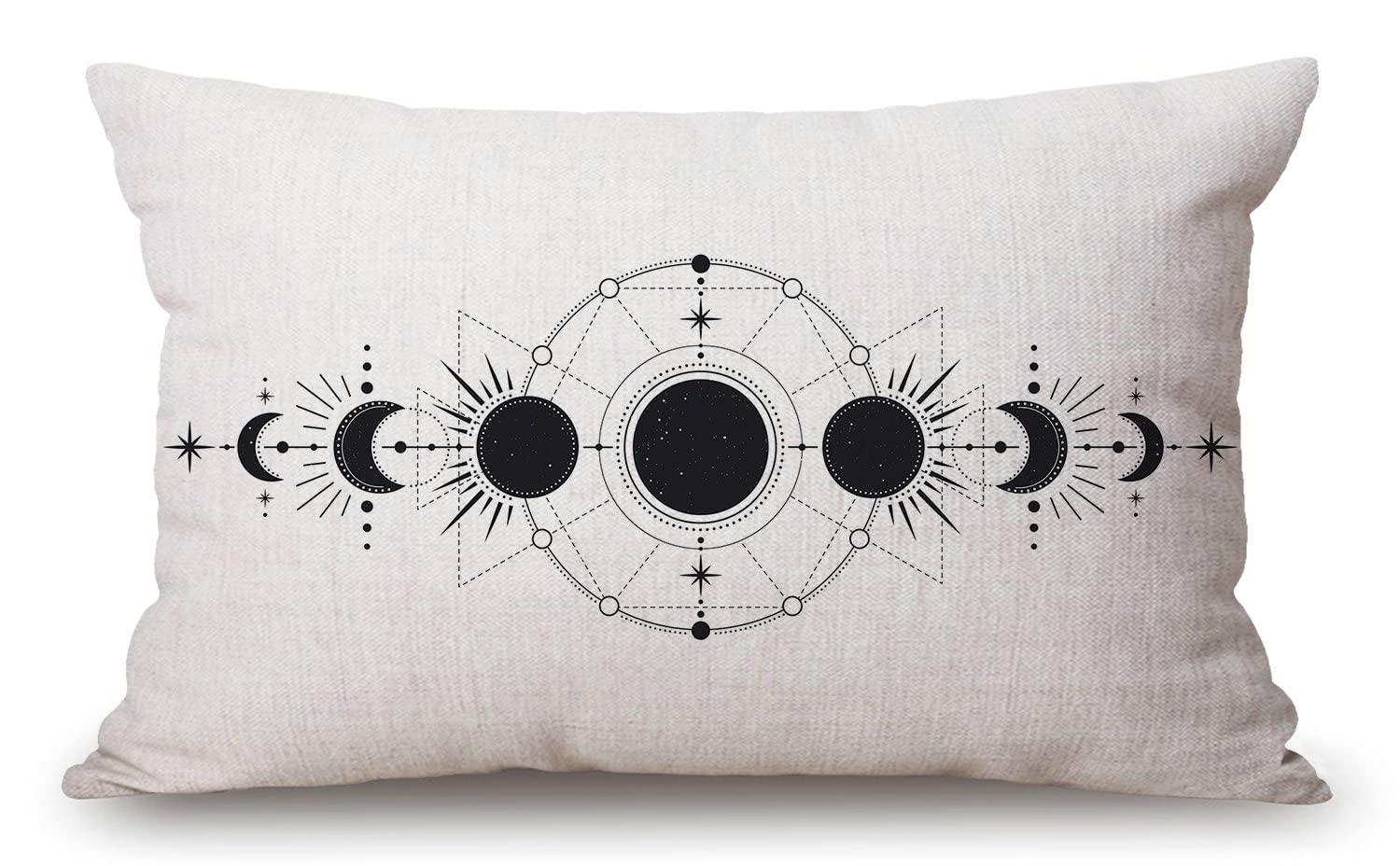 Moon phases Pillow Cover 12" x 20" Lumbar Pillow Covers Home Decorative Cotton Linen Cushion Case for Sofa Couch Housewarming Family Room Décor