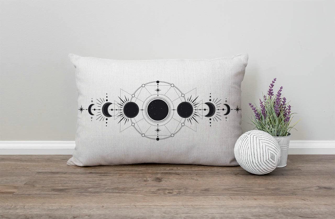 Moon phases Pillow Cover 12" x 20" Lumbar Pillow Covers Home Decorative Cotton Linen Cushion Case for Sofa Couch Housewarming Family Room Décor