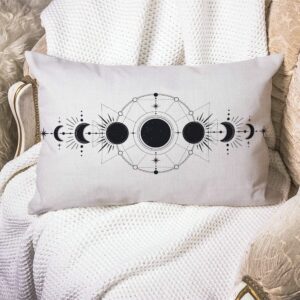 Moon phases Pillow Cover 12" x 20" Lumbar Pillow Covers Home Decorative Cotton Linen Cushion Case for Sofa Couch Housewarming Family Room Décor