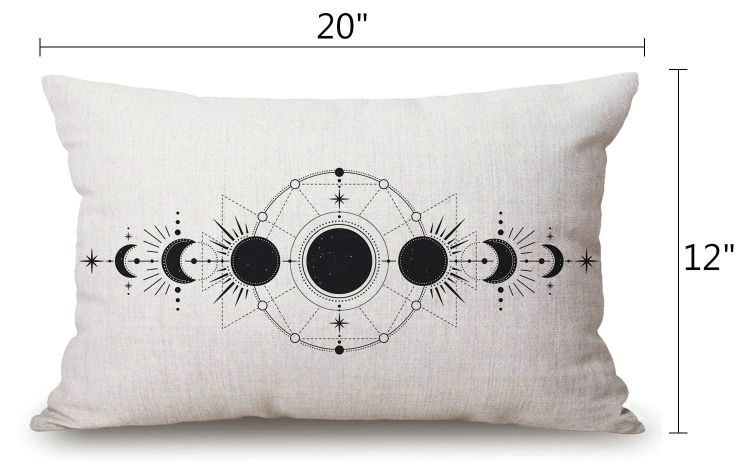 Moon phases Pillow Cover 12" x 20" Lumbar Pillow Covers Home Decorative Cotton Linen Cushion Case for Sofa Couch Housewarming Family Room Décor