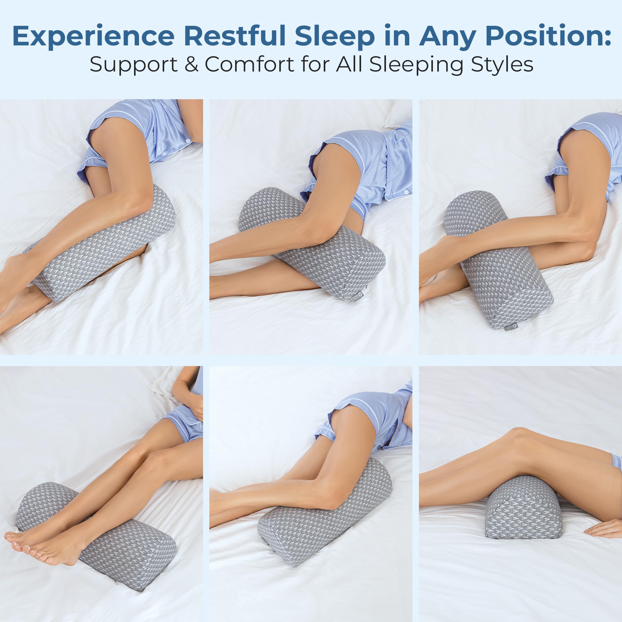 5 STARS UNITED Knee Pillow for Back Sleeping - Memory Foam Bolster Pillow for Legs and for Back Pain - Under Knee Pillow for Sleeping on Back - Half Moon Pillow - Roll Knee Support Pillows for Bed