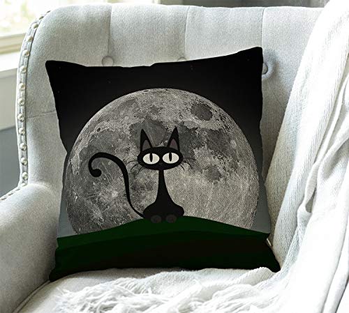 Swono Black Cat on a Beautiful Night with Full Moon Burlap Throw Pillow Case Cushion Cover Couch Sofa Decorative Square 18x18 inches