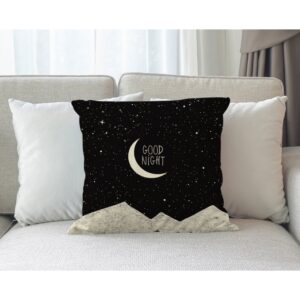 Moslion Moon Pillows Decorative Throw Pillow Cover Case Night Sky Moon Stars Mountain Good Night Quote Cotton Linen Pillow Case 18 x 18 Inch Square Cushion Cover for Sofa Bedroom Black White