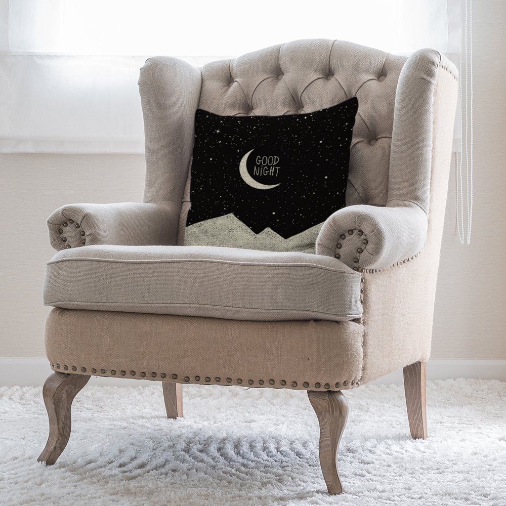 Moslion Moon Pillows Decorative Throw Pillow Cover Case Night Sky Moon Stars Mountain Good Night Quote Cotton Linen Pillow Case 18 x 18 Inch Square Cushion Cover for Sofa Bedroom Black White