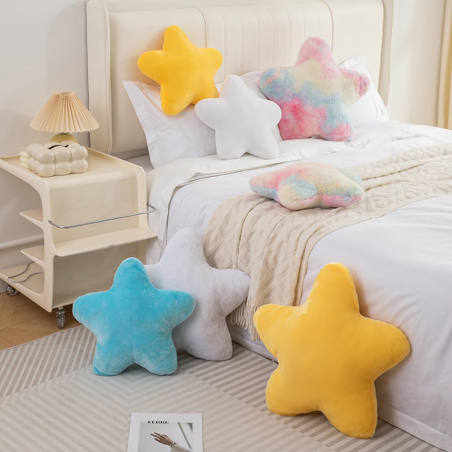 Togtlafil Star Pillows，Decorative Star Shaped Throw Pillow，Cute Room Decor，Bedroom Home Decor，15.7 inch，Plush Star Pillow (White 15.7 in)