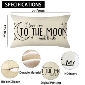 Ogiselestyle I Love You to The Moon and Back Lumbar Throw Pillow Cover, 12 x 20 Inch Farmhouse Cushion Case Decoration for Sofa Couch