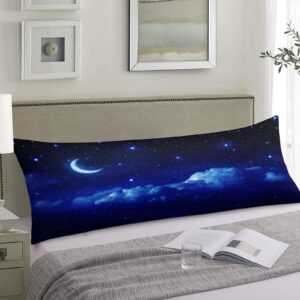 blue body pillow cover dark night cloud star sky moon nebula galaxy stars cushion case decorative soft farmhouse long pillowcase with zipper rectangle pillow cases for bed,couch,home gift 20"x54"