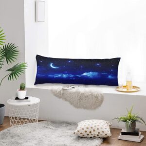 Blue Body Pillow Cover Dark Night Cloud Star Sky Moon Nebula Galaxy Stars Cushion Case Decorative Soft Farmhouse Long Pillowcase with Zipper Rectangle Pillow Cases for Bed,Couch,Home Gift 20"x54"