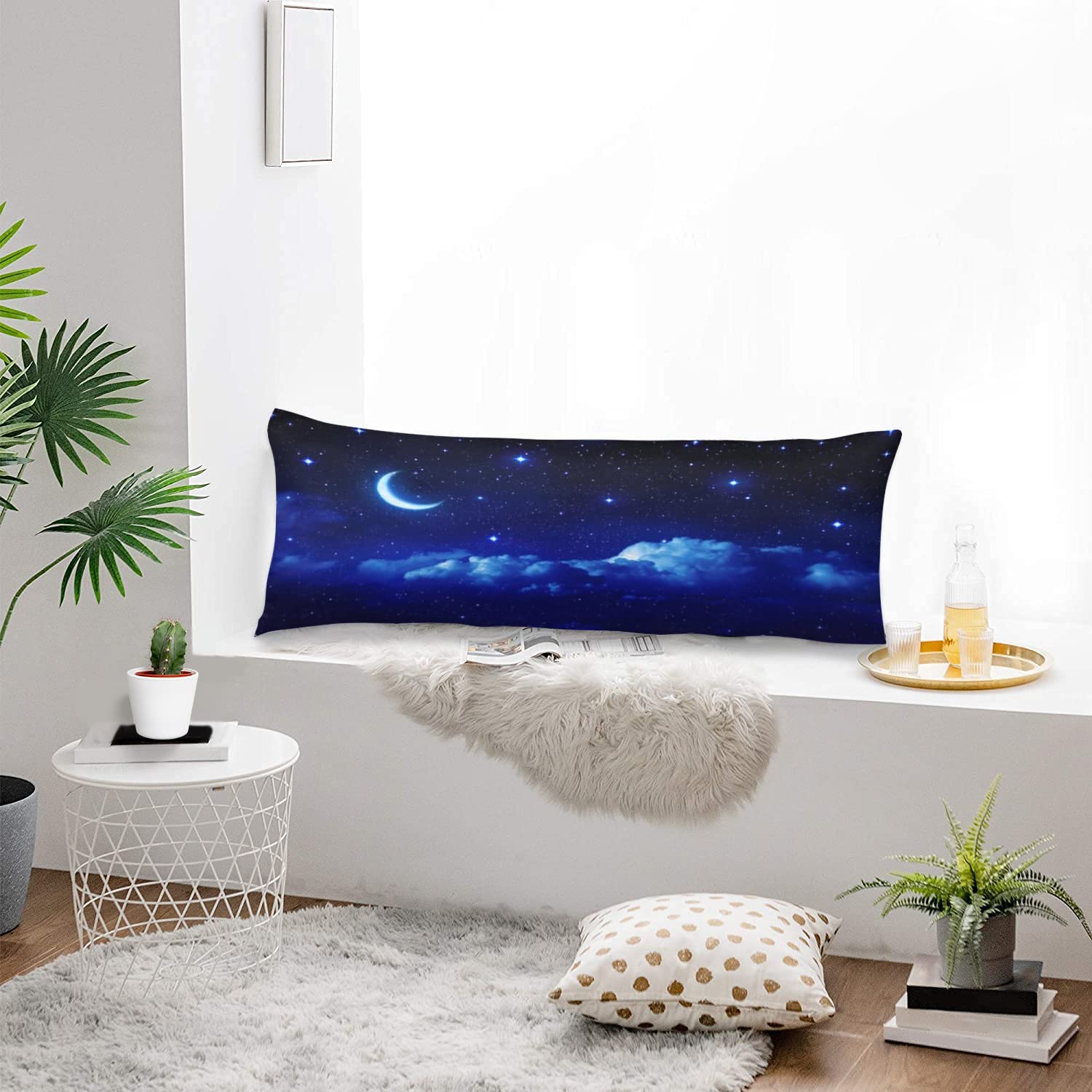 Blue Body Pillow Cover Dark Night Cloud Star Sky Moon Nebula Galaxy Stars Cushion Case Decorative Soft Farmhouse Long Pillowcase with Zipper Rectangle Pillow Cases for Bed,Couch,Home Gift 20"x54"