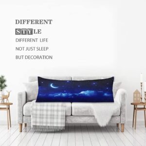 Blue Body Pillow Cover Dark Night Cloud Star Sky Moon Nebula Galaxy Stars Cushion Case Decorative Soft Farmhouse Long Pillowcase with Zipper Rectangle Pillow Cases for Bed,Couch,Home Gift 20"x54"