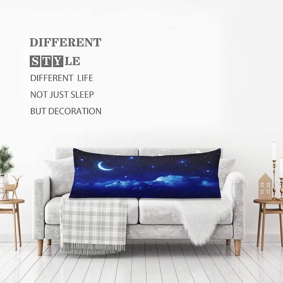 Blue Body Pillow Cover Dark Night Cloud Star Sky Moon Nebula Galaxy Stars Cushion Case Decorative Soft Farmhouse Long Pillowcase with Zipper Rectangle Pillow Cases for Bed,Couch,Home Gift 20"x54"