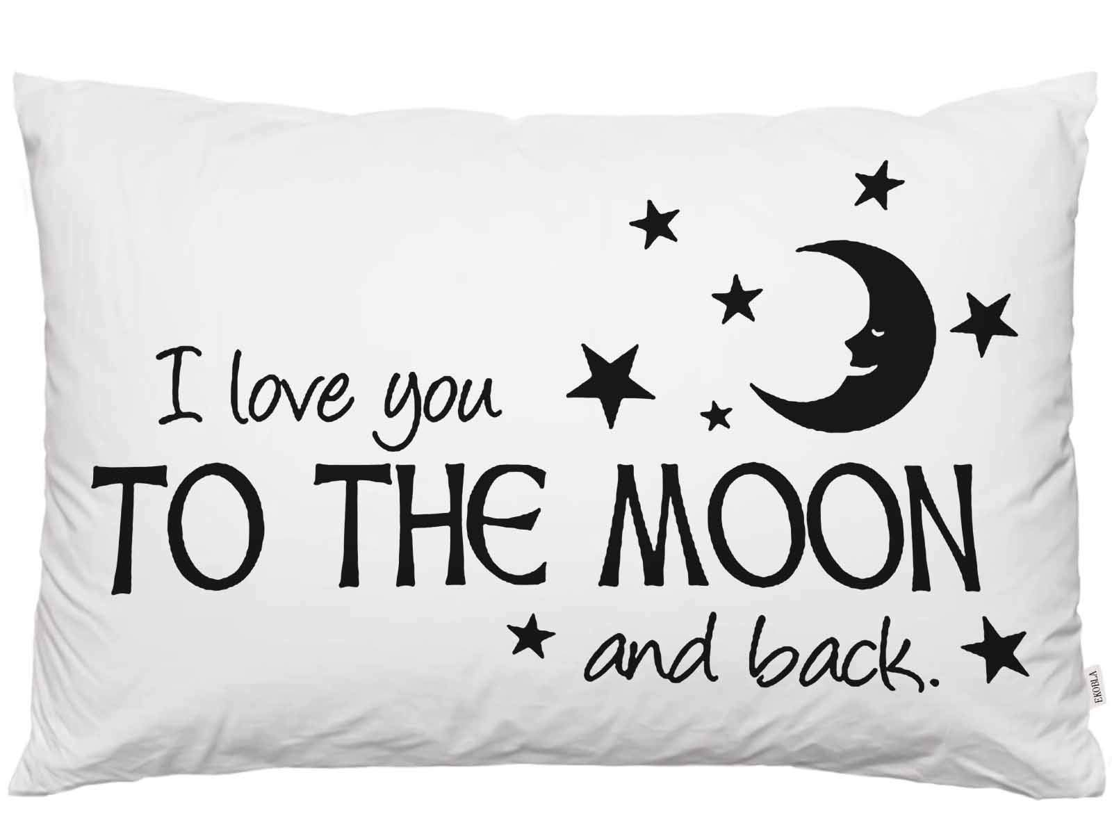 EKOBLA Throw Pillow Cover I Love You to The Moon and Back Letter Handwritten Doddle Design Stars Black White Decor Lumbar Pillow Case Cushion for Sofa Couch Bed Standard Queen Size 20x30 Inch