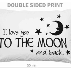 EKOBLA Throw Pillow Cover I Love You to The Moon and Back Letter Handwritten Doddle Design Stars Black White Decor Lumbar Pillow Case Cushion for Sofa Couch Bed Standard Queen Size 20x30 Inch