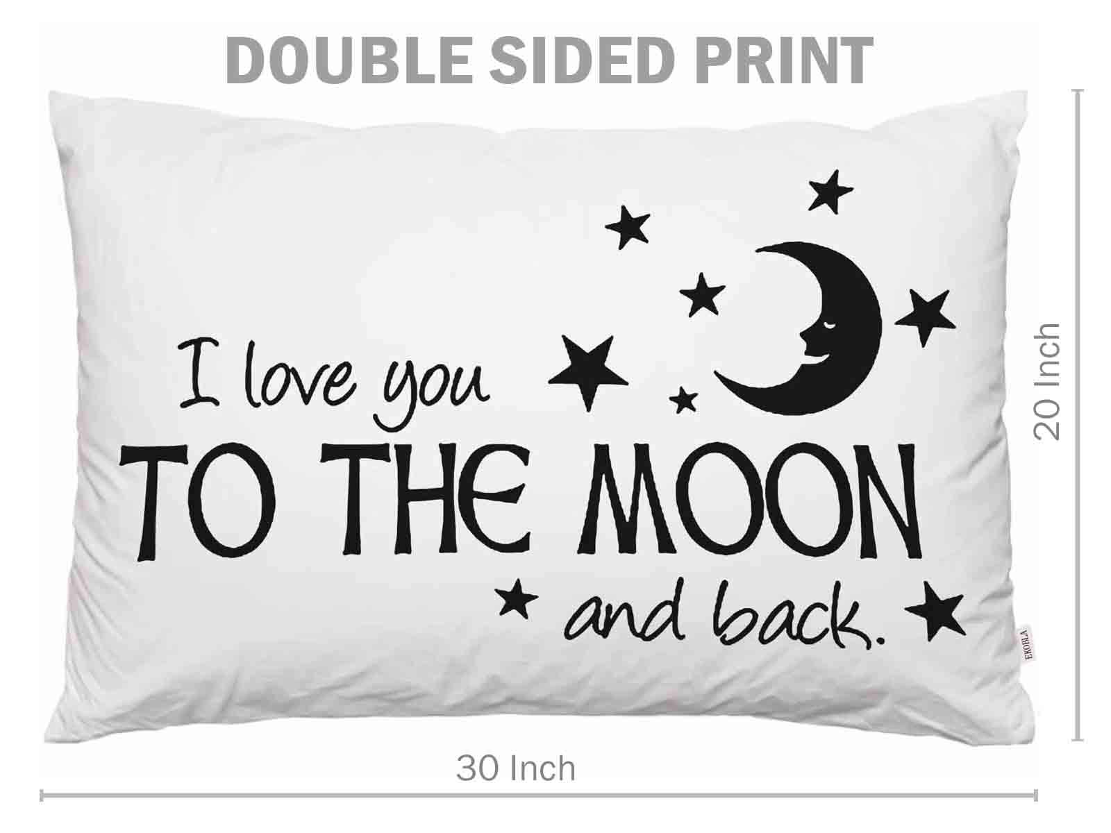 EKOBLA Throw Pillow Cover I Love You to The Moon and Back Letter Handwritten Doddle Design Stars Black White Decor Lumbar Pillow Case Cushion for Sofa Couch Bed Standard Queen Size 20x30 Inch