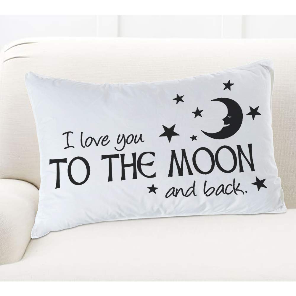 EKOBLA Throw Pillow Cover I Love You to The Moon and Back Letter Handwritten Doddle Design Stars Black White Decor Lumbar Pillow Case Cushion for Sofa Couch Bed Standard Queen Size 20x30 Inch