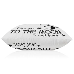 EKOBLA Throw Pillow Cover I Love You to The Moon and Back Letter Handwritten Doddle Design Stars Black White Decor Lumbar Pillow Case Cushion for Sofa Couch Bed Standard Queen Size 20x30 Inch