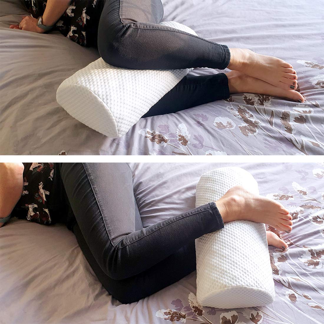 Zenesse Half Moon Bolster Pillow - Superior Knee Pillows for Sleeping for Back Pain. Cooling Gel Memory Foam Knee Bolster Half Moon Pillow with Luxury Cover, Bolster Pillow for Legs, Back, & Knees