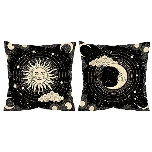 vineland Pack of 2 Throw Pillow Covers Decorative Pillow Cases for Sofa Couch Bed, Sun and Moon,Double-Sided Printing 18x18 Inches