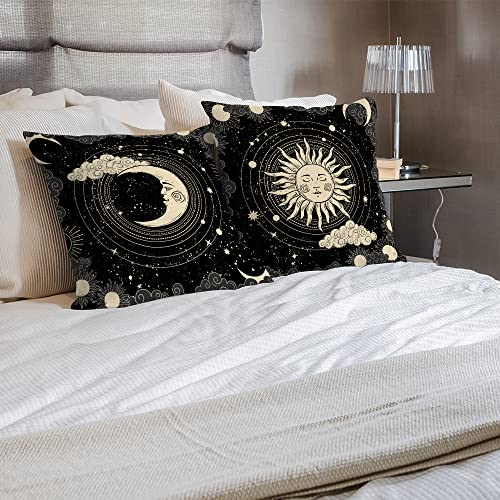 vineland Pack of 2 Throw Pillow Covers Decorative Pillow Cases for Sofa Couch Bed, Sun and Moon,Double-Sided Printing 18x18 Inches