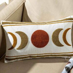 FAVDEC Embroidered Bohemian Style Moon Decorative Throw Pillow Cover, Lumbar Boho Pillow Cover 12 Inches x 20 Inches Cover Only