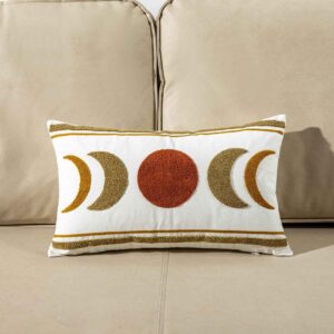 FAVDEC Embroidered Bohemian Style Moon Decorative Throw Pillow Cover, Lumbar Boho Pillow Cover 12 Inches x 20 Inches Cover Only