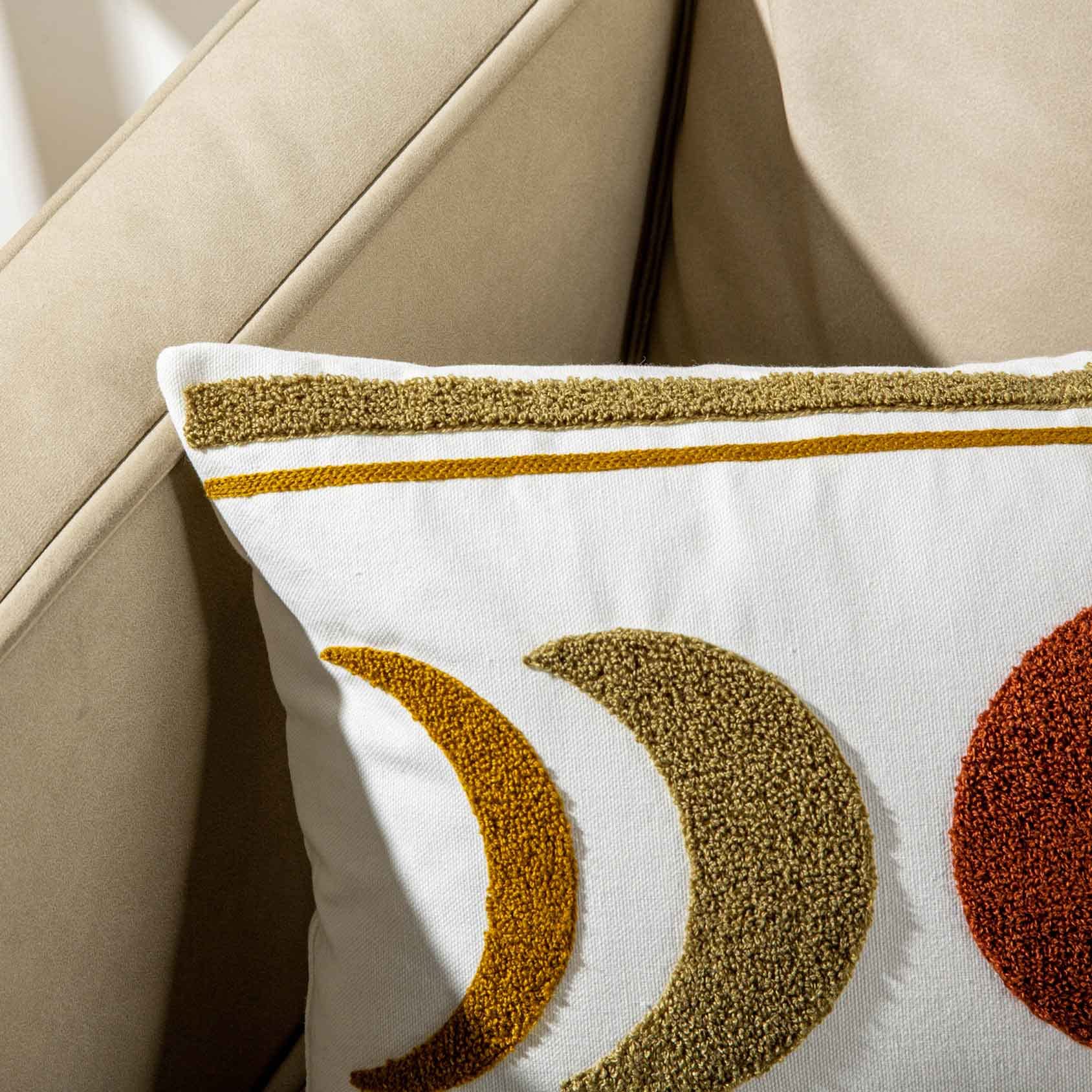 FAVDEC Embroidered Bohemian Style Moon Decorative Throw Pillow Cover, Lumbar Boho Pillow Cover 12 Inches x 20 Inches Cover Only