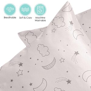 Winmany 2 Pack Toddler Pillow Cases Baby Silk Satin Pillowcases 49 x 36cm Cot Bed Envelope Pillow Cover kids Soft Travel Pillow Pair Cases for Boys Girls Machine Washable (Beige Cloud Moon)