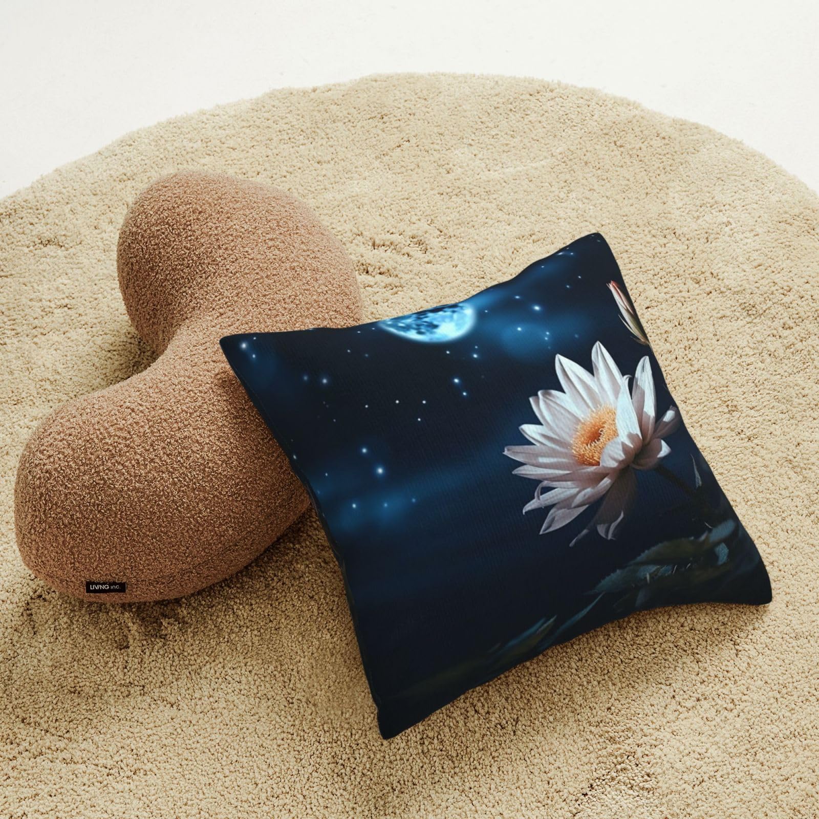 Flower and Moon Print Throw Pillow Cover Corduroy Soft Pillowcase with Hidden Zipper Decorative Cushion Covers for Sofa Living Room Home Decors 16"X16"