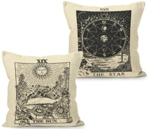 yueshare the star the moon constellations astrology tarot divination medieval europe linen throw pillow covers 18 x 18 inch set of 2, tarot divination gifts for home room bed sofa decorations décor