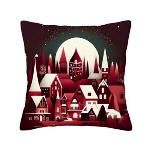 yioniii red christmas town and moon，pillow covers decorative cushion cover throw printed pillow case 16 x 16 inch,dark red and white