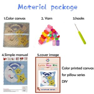 Latch Hook Kits Pillow Animal Owl and Blue Moon Cover Printed Canvas DIY Cushion Crochet Yarn Needlework Hook Latch Kit Embroidery Pillowcase Rug Home Sofa Christmas Decoration 43x43cm