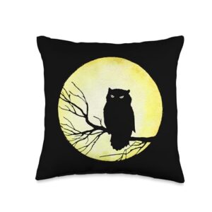 Pixelchicken Vintage Spooky Owl and Watercolor Moon Throw Pillow, 16x16, Multicolor