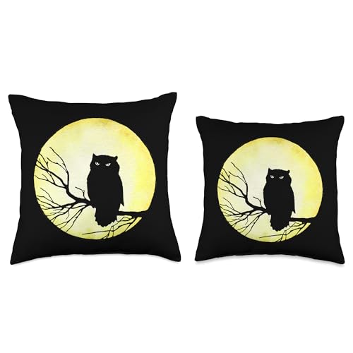 Pixelchicken Vintage Spooky Owl and Watercolor Moon Throw Pillow, 16x16, Multicolor