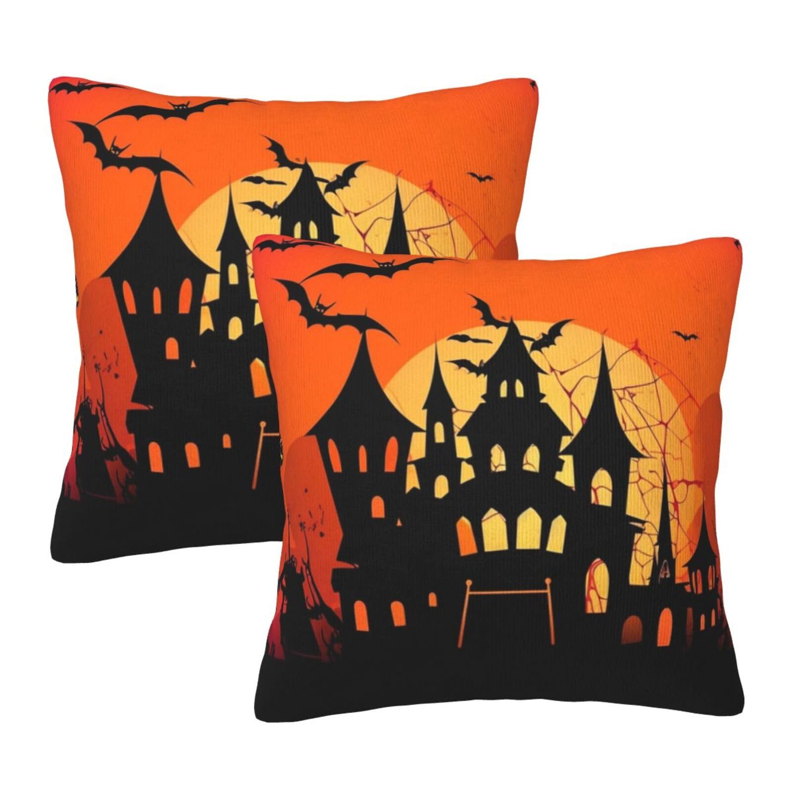 SHIRMDIY Witch Castle Square Throw Pillow Covers 2 Packs, Halloween Moon Night Decorative Couch Pillowcase with Hidden Zipper, 20x20 Inch Double Side Print Throws Cushion Cover for Home Farmhouse