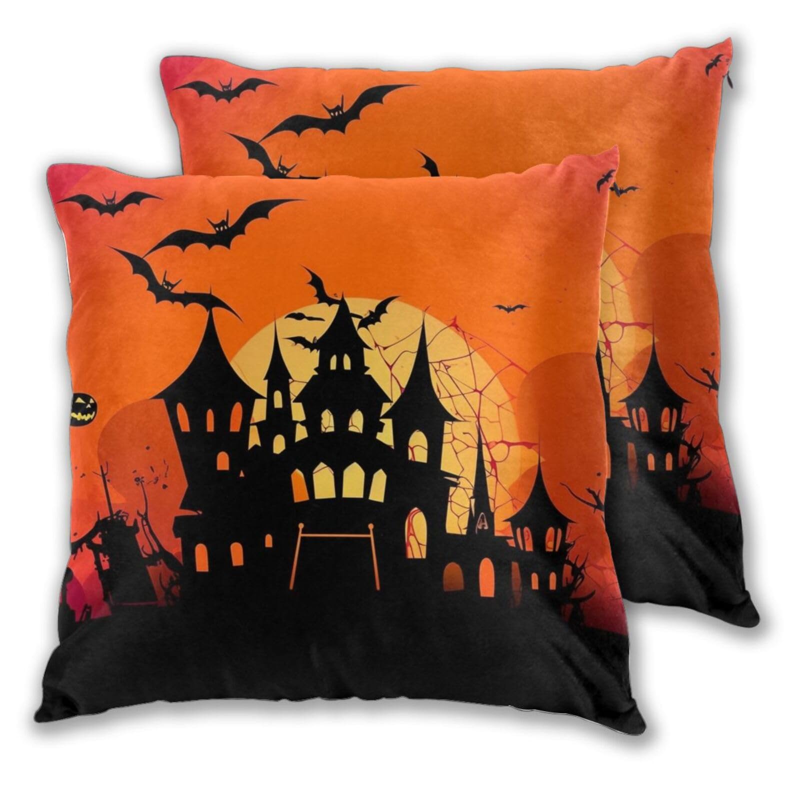 SHIRMDIY Witch Castle Square Throw Pillow Covers 2 Packs, Halloween Moon Night Decorative Couch Pillowcase with Hidden Zipper, 20x20 Inch Double Side Print Throws Cushion Cover for Home Farmhouse