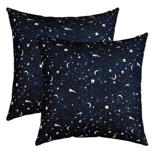 Starry Galaxy 18x18 Inch Square Pillow Cover Moon Stars Mystery Universe Throw Pillow Cover for Living Room Bed Navy Blue Outer Space Home Decor Party Sofa Cushion Case 2 Pack