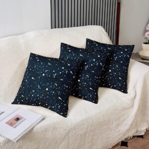 Starry Galaxy 18x18 Inch Square Pillow Cover Moon Stars Mystery Universe Throw Pillow Cover for Living Room Bed Navy Blue Outer Space Home Decor Party Sofa Cushion Case 2 Pack