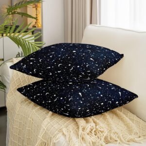 Starry Galaxy 18x18 Inch Square Pillow Cover Moon Stars Mystery Universe Throw Pillow Cover for Living Room Bed Navy Blue Outer Space Home Decor Party Sofa Cushion Case 2 Pack