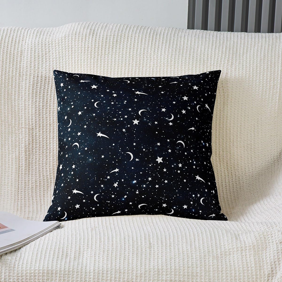 Starry Galaxy 18x18 Inch Square Pillow Cover Moon Stars Mystery Universe Throw Pillow Cover for Living Room Bed Navy Blue Outer Space Home Decor Party Sofa Cushion Case 2 Pack