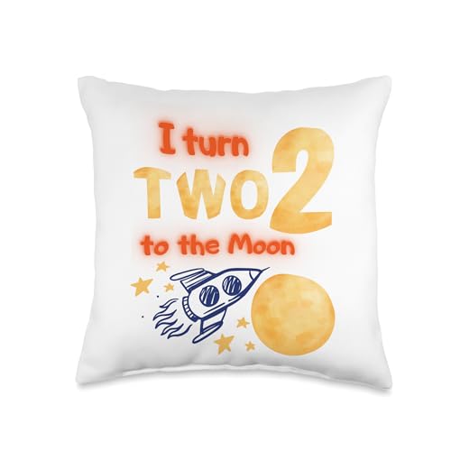 Family Look Cosmos Themed Party Decorations Gifts Two 2 Moon Space Astronaut Spaceman Planet 2nd Birthday Throw Pillow, 16x16, Multicolor