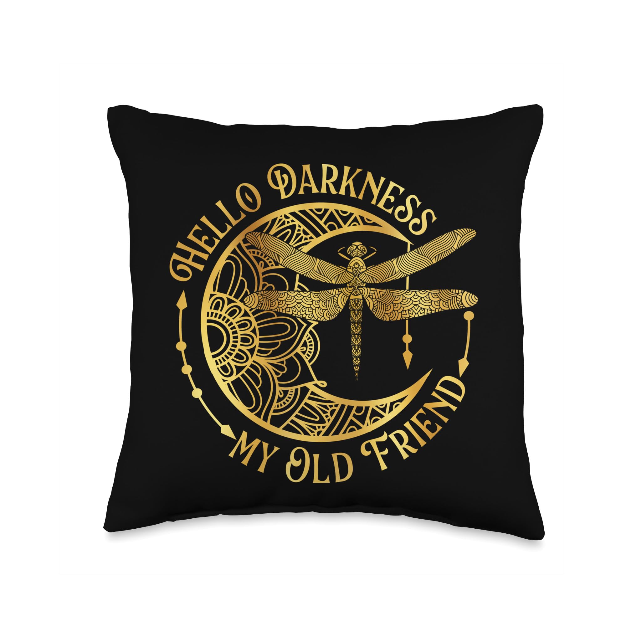 Funny Dragonfly Shirts Hello Darkness My Old Friend-Dragonfly Lover Insects Moon Throw Pillow, 16x16, Multicolor