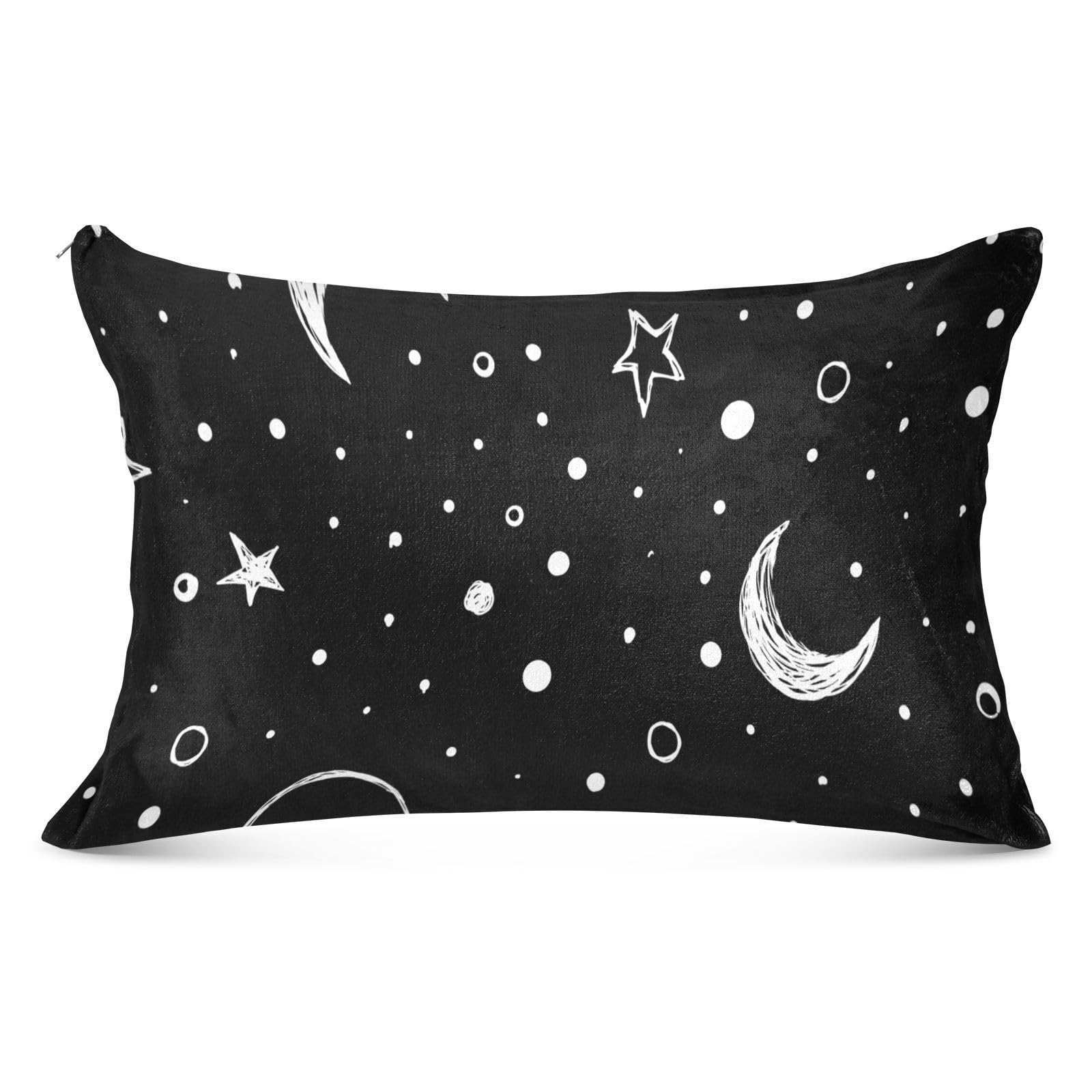 ALAZA Doodle Night Sky Moon Stars Plush Pillow Cases King Size Pillow Cover Soft & Warm Zippered Bed Pillowcase, 20 x 40 inch