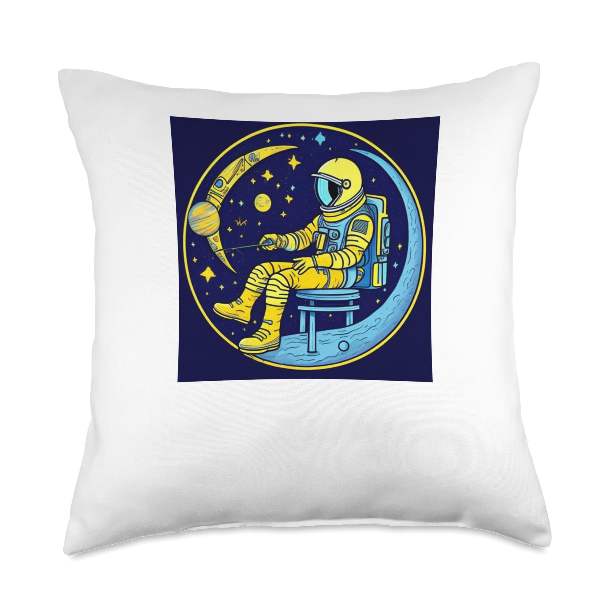 Creations and Wonders Beyond Earth and the Moon Lunar Astronaut’s Tranquil Moonlit Moment Throw Pillow, 18x18, Multicolor