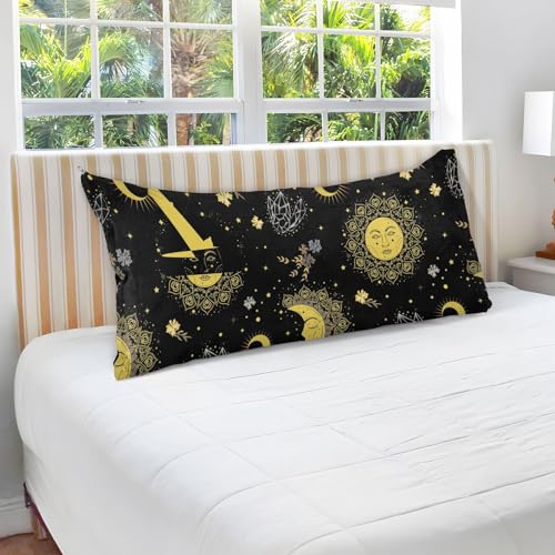 Bohemian Ppattern Sun Moon Pillowcase for Hair and Skin Body Pillow Cover Long Body Pillow Case 20"X 54" Body Pillow Case Cover with Zipper for Sleeping