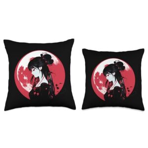 Anime Y2k Designs 90s Aesthetic japanese Anime Geisha Dreams Moon Japanese Street Throw Pillow, 16x16, Multicolor