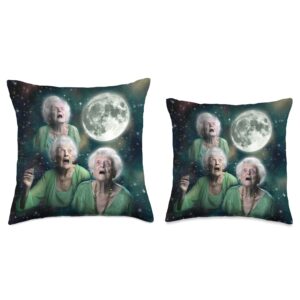 Three Granny Moon | 3 Old Ladys Howling Weird Cursed Meme Throw Pillow