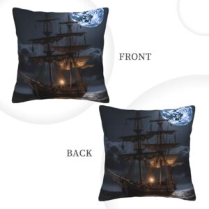 Pirate Sailboat Full Moon Print Throw Pillow Cover Corduroy Soft Pillowcase with Hidden Zipper Decorative Cushion Covers for Sofa Living Room Home Decors 18"X18"