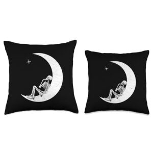 FunWearVm Halloween Crescent Moon Skeleton Dreamer Thinker Throw Pillow, 16x16, Multicolor