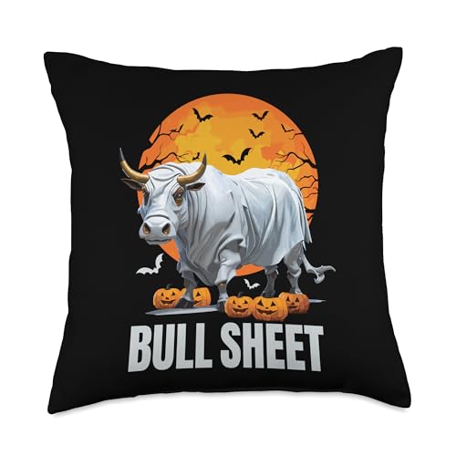 Bull Ghost Halloween Cowboy Western Womens Mens Ghost This is Bull Boo Sheet Halloween Moon Throw Pillow, 18x18, Multicolor